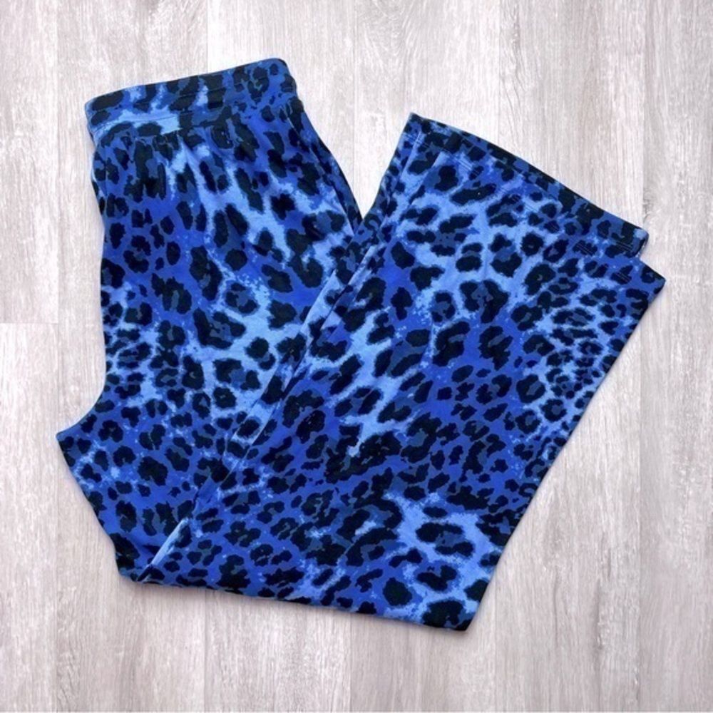 JM Collection Women's XS NWT Blue Leopard Print Lounge Cotton Blend Sweatpants
